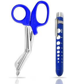 VISION TEK MED Pen Light for Nurses & Medical Scissors, LED Penlights with Pupil Gauge, 7.5" Bandage Scissors EMT Shears for Doctor, Nurses, Nursing Students (Orange Shears+Orange Penlight)