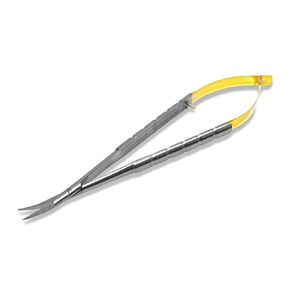 Cynamed TC Castroviejo Micro Scissor with Tungsten Carbide Inserts and Gold Ends - Premium Grade Instrument (5.5 in. - Curved Blades)