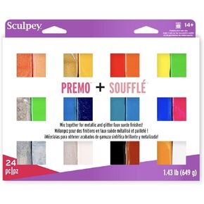 Polyform Sculpey Soufflé™ & Sculpey Premo™ Premium, Polymer Oven-Bake Clay, 24 unique colors set, Non Toxic, 11.43 lbs., Great for jewelry making, holiday, DIY, mixed media and more!