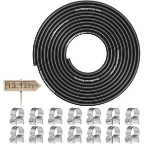 CocoMocart 13.12FT Stretchy 1/4 Inch ID Fuel Line Hose for Kawasaki Kohler Briggs & Stratton Small Gas Diesel Powersports Engines and Generators, 14 Hose Clamps