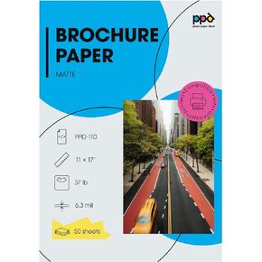 PPD Inkjet Matte Double Sided Ultra Smooth Photo Quality Brochure Flyer Paper 11x17'' 35lbs. 130gsm 6.3mil x 50 sheets (PPD110-50)