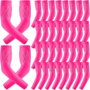 Zhehao 18 Pairs Breast Cancer Awareness Sleeves Pink Ribbon Arm Sleeves Compression Sports Cooling Arm Sleeves for Women