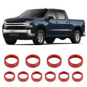 PDKLIN for Silverado Radio Knob Cover Trim Ring Red Compatible with Chevy Silverado 2019+ Suburban 2020+ Tahoe 2021+/GMC Sierra 2019+ Yukon 2021+, Aluminum Alloy Interior Accessories 10pcs, Red