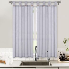 CAROMIO Linen Striped Tier Curtains with Solid Button Small Valance 54"x15" Rod Pocket Tailored One Panel Kitchen Curtain Cafe Curtain for Living Room, Bathroom, Kitchen