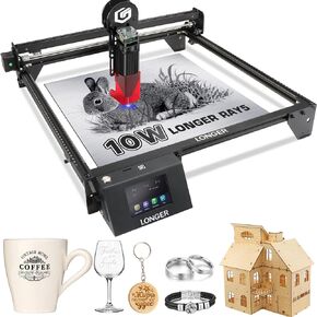 Official LONGER RAY5 10W Laser Engraver,10000mW Laser Engraving Machine with 3.5 inch Touch Screen,60W DIY Laser Cutter for Custom Design,Laser Engraver for Wood and Metal, Acrylic, Leather, Glass