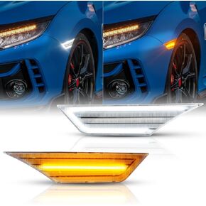 مصابيح علامة جانبية LED من Gempro لسيارة Honda Civic Sport Si 2016-2021 Civic Coupe Sedan Hatchback إشارات الانعطاف الأمامية متتابعة كهرمان وأبيض، أسود مدخن