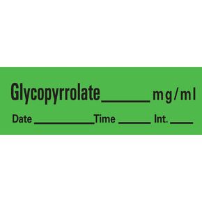 PDC an-9 Anesthesia Removable Tape with Date, Time & Initial, Glycopyrrolate Mg/Ml, 1" Core, 1/2" Width, 500" Length, 333 Imprints, Green