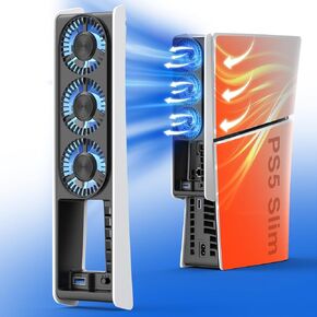 QYCHHJ Cooling Fan for PS5 Slim Digital & Disc, Auto Power On/of/Adjustable by Sensing Temperatures, 2-Level Speed for PS5 Slim Cooling Fan USB 3.0 HUB for PS5 Slim Cooling Station Accessories