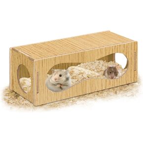 Wooden Hamster Hideout, Hamster Tunnels and Tubes with Three Holes, Hamster Accessories for Real Hamsters and Guinea Pig (Large)