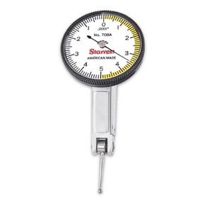 Starrett Dial Test Indicator with Dovetail Mount and Case - White Dial Face, 010" Range, 0-5-0 Dial Reading, 0001" Graduations - 708AZ