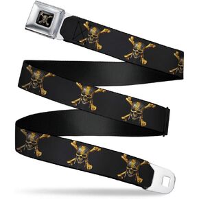 Buckle-Down Seatbelt Belt Kids, Pirates Dead Men Tell no Tales Skull icon Black, 1.0" Wide-20-36 Inches