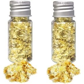 Duehut 2 PCS Edible Gold Leaf Flakes, Metallic Foil Gold Leaf Flakes Gold Foil Decor Chocolates Decor Gold Leaf Sheets for Cooking Dessert Decoration Crafts Makeup