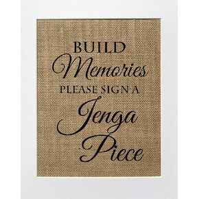 8x10 UNFRAMED Build Memories Please Sign a Jenga Piece/Burlap Print Sign/Guestbook Sign Rustic Shabby Chic Vintage Wedding Decor Sign in Saudi Arabia