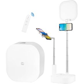 Extendable Selfie Stand for Recording, Overhead 360° Rotate, Adjustable Phone Selfie Light Stand with 2 Phone Holder, Rechargeable Phone Stand with 15 Brightness Light for Live Streaming Video in Saudi Arabia
