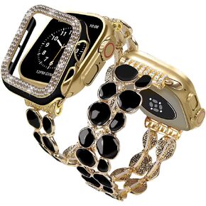 VIQIV Bling Dressy Bracelet with Case Compatible with Apple Watch Bands 38mm 40mm 41mm 42mm 44mm 45mm for Women Girls Strethy, Thin Stainless Steel Metal Wristband Straps for iwatch Bands Series 9/8/7/6/5/4/3/2/1/SE