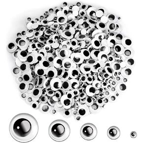 FUNZBO 1200pcs Black Wiggle Googly Eyes, 3D Round Plastic Sticker Eyes, Self-Adhesive Eyes DIY Scrapbook Crafts Decoration, Crafts Gifts for Kids Age 4+ (4mm-12mm)