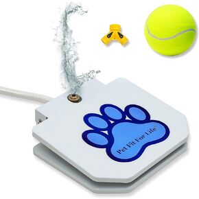 Pet Fit For Life Dog Pedal Water Fountain - Step-On Dog Sprinkler/Water Hose Dog Toy for Drinking and Water-Play, Includes Giant Tennis Ball