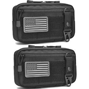 2 Pack Tactical Molle Admin Pouch with US Flag Patch and Keychain - Utility Laser Cut Tactical EDC Tool Pouch Bag Horizontal Modular Pouches Utility Tool Pouch