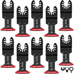 10Pcs Bi-Metal Oscillating Saw Blades Multifunctional Oscillating Multitool Blades Metal Cutting with 3 Spacer Adapters Arc Edge Multitool Cutting Blades Kit for Soft Metal Wood NG