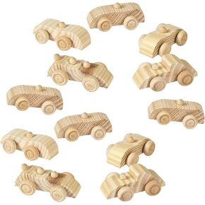 Unfinished Paintable Wooden Cars, Set of 12 - DIY Toys and Wood Crafts for Kids, Party Favors and Activities