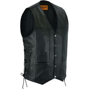 GARGOYLE BELLS Mens Black Leather Vest Cowhide Leather Vest with Liner Motorcycle Biker Vest For Men
