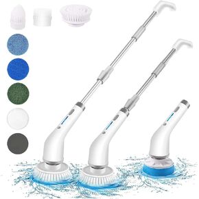 8AMTECH Electric Spin Scrubber, Portable Cordless Cleaning Brush with Adjustable Extension Rod Power Shower Scrubber with 8 Replaceable Cleaning Heads for Bathtub/Sink/Tile/Floor/Window/Bathroom