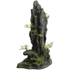 AnRui Large and Tall Aquarium Mountain View Stone Decorations Resin Betta Rock Aquascaping Hiding Cave Ornaments Fish Tank Accessories Decorations with Small Plants
