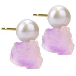 ELEXIS Amethyst Earrings For Women Handmade Pretty Purple Healing Crystal Stone Pearl Stud Earrings Lavender Haze Jewelry For Women Engaged Wedding Bridesmaid Hanging
