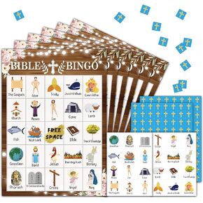 بطاقات ألعاب الحفلات من HEZNZXQ Bible Bingo Party، بنغو المهد المسيحي، مفضلة للحفلات لكنيسة الأحد المسيحية، 24 لاعبًا لمستلزمات ألعاب الحفلات للبالغين -06
