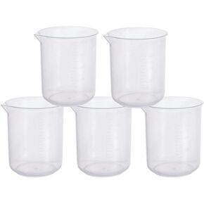 Auniwaig Plastic Beaker 500ml/17 Oz Lab Measuring Cup Graduated Beaker with Spout, Transparent Polypropylene Beaker Cups for Science Experiment Kitchen School Teaching Supplies 5PCS