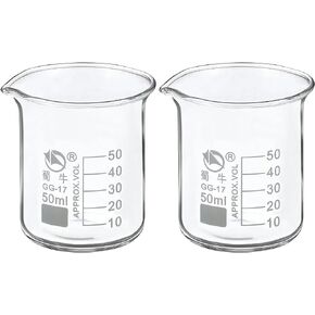 PATIKIL 200ml Low Form Glass Beaker, 2 Pack 3.3 Borosilicate Glass Graduated Printed Scale Measuring Cups with Spout for Kitchen Lab Liquids Transit Boiling