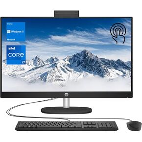 HP Newest 27" Touchscreen All-in-One, 27" FHD Display, Intel Core i7-1355U, 16GB RAM, 1TB SSD, IR Camera, Wired Keyboard & Mouse, HDMI, RJ45, Wi-Fi 6, Windows 11 Home, Black