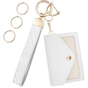 Microfiber Leather Wallet Keychain,Wristlet Keychain Car Key Chain with 3 Key Ring,D Ring and Mini Wallet