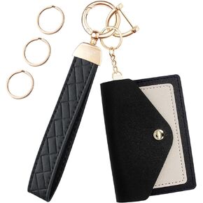 Microfiber Leather Wallet Keychain,Wristlet Keychain Car Key Chain with 3 Key Ring,D Ring and Mini Wallet
