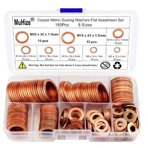 MuHize Copper Washers - Upgraded 150PCS 8 Sizes Copper Metric Sealing Washers Flat Washers Assortment Kit (M6 M8 M10 M12 M14 M16 M18 M20)