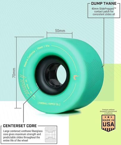عجلات Fireball Tinder مقاس 70 مم - عجلات Pro Freeride Longboard مصنوعة في الولايات المتحدة الأمريكية - مجموعة من 4 عجلات Cruiser Longboard للخدع الحرة والرقص والركوب الحر in Saudi Arabia