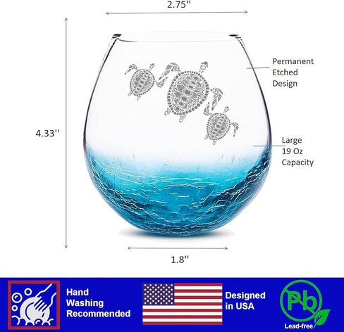 Mothers Day Gift for Mom, Tribal Sea Turtles Handmade Engraved Crackle Turquoise Wine Glass, Gifts for Turtle Lovers Women in Kuwait