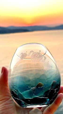 Mothers Day Gift for Mom, Tribal Sea Turtles Handmade Engraved Crackle Turquoise Wine Glass, Gifts for Turtle Lovers Women in Kuwait