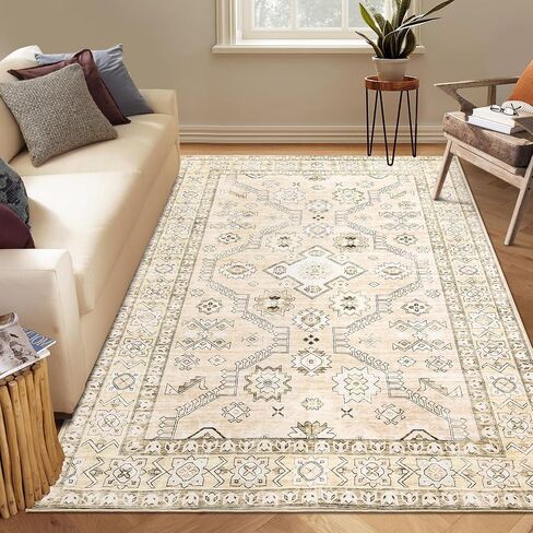 Area Rugs 2x3 - Washable Rug for Living Room, Non-Slip Bedroom Rug, Stain Resistant Soft Rug (Beige, 2'x3') in Saudi Arabia