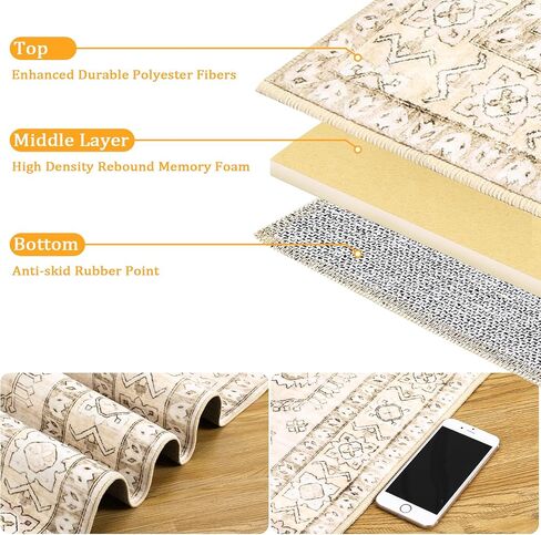 Area Rugs 2x3 - Washable Rug for Living Room, Non-Slip Bedroom Rug, Stain Resistant Soft Rug (Beige, 2'x3') in Saudi Arabia