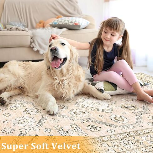 Area Rugs 2x3 - Washable Rug for Living Room, Non-Slip Bedroom Rug, Stain Resistant Soft Rug (Beige, 2'x3') in Saudi Arabia