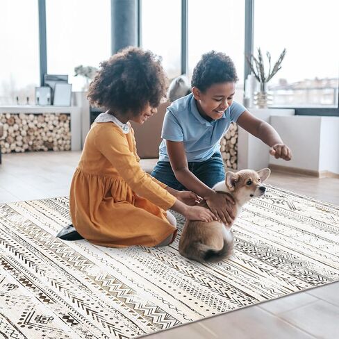 سجاد منطقة كونرام 2x3 - سجادة قابلة للغسل لغرفة المعيشة، سجادة غرفة نوم غير قابلة للانزلاق، سجادة ناعمة مقاومة للبقع (بيج، 2'x3') in Kuwait