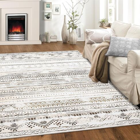 سجاد منطقة كونرام 2x3 - سجادة قابلة للغسل لغرفة المعيشة، سجادة غرفة نوم غير قابلة للانزلاق، سجادة ناعمة مقاومة للبقع (بيج، 2'x3') in Kuwait