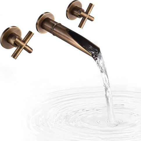 Antique Brass Bathroom Widespread Sink Faucet Wall Mount Faucet Dual Handle with 3 Holes Brass Lavatory Basin Mixer Tap Rough-in Valve Included in Saudi Arabia