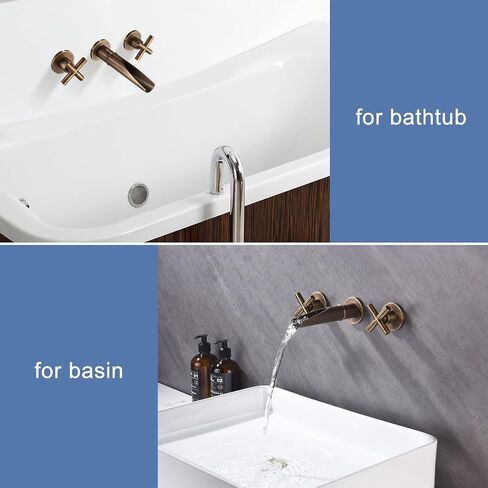 Antique Brass Bathroom Widespread Sink Faucet Wall Mount Faucet Dual Handle with 3 Holes Brass Lavatory Basin Mixer Tap Rough-in Valve Included in Saudi Arabia