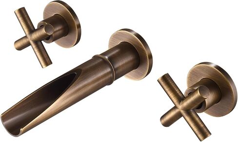 Antique Brass Bathroom Widespread Sink Faucet Wall Mount Faucet Dual Handle with 3 Holes Brass Lavatory Basin Mixer Tap Rough-in Valve Included in Saudi Arabia