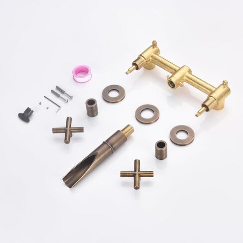 Antique Brass Bathroom Widespread Sink Faucet Wall Mount Faucet Dual Handle with 3 Holes Brass Lavatory Basin Mixer Tap Rough-in Valve Included in Saudi Arabia