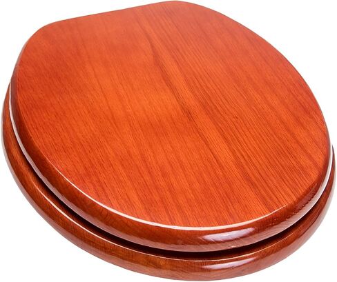 5Q1E2-16BR Solid Oak Traditional Design Toilet Seat with Solid Metal Hinges, Elongated, Mahogany with Polished Brass in Saudi Arabia