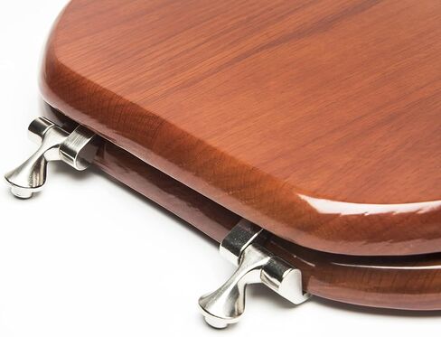 5Q1E2-16BR Solid Oak Traditional Design Toilet Seat with Solid Metal Hinges, Elongated, Mahogany with Polished Brass in Saudi Arabia