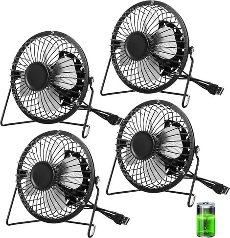 4 Pcs 4" USB Fan Powerful Quiet 360° Adjustable Rotation Desk Fan Summer Personal Small Electric Fan Ideal for Home or Office Bedroom Desk Airflow Cooling, USB Powered Only (Black) in Saudi Arabia